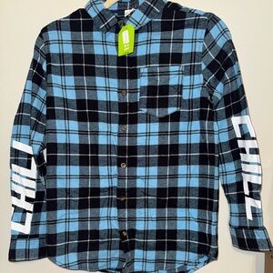 Kids Blue and Black Plaid Button Down Shirt